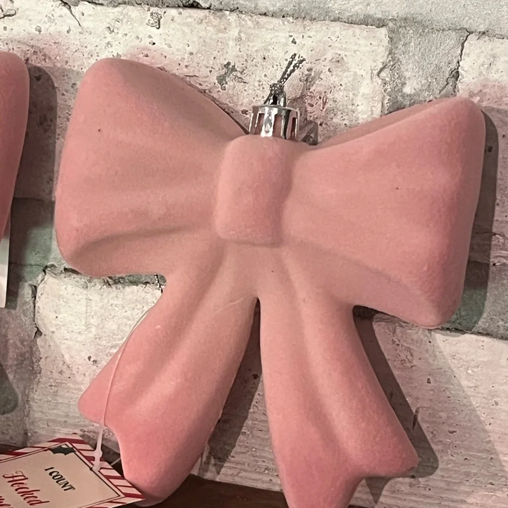 Viral Target Christmas 4” Pink Flocked Velvet Bows Ornaments Set of 4‎